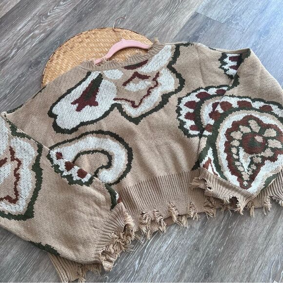 Storia distressed paisley print v neck‎ sweater Women’s Size M - Picture 3 of 6